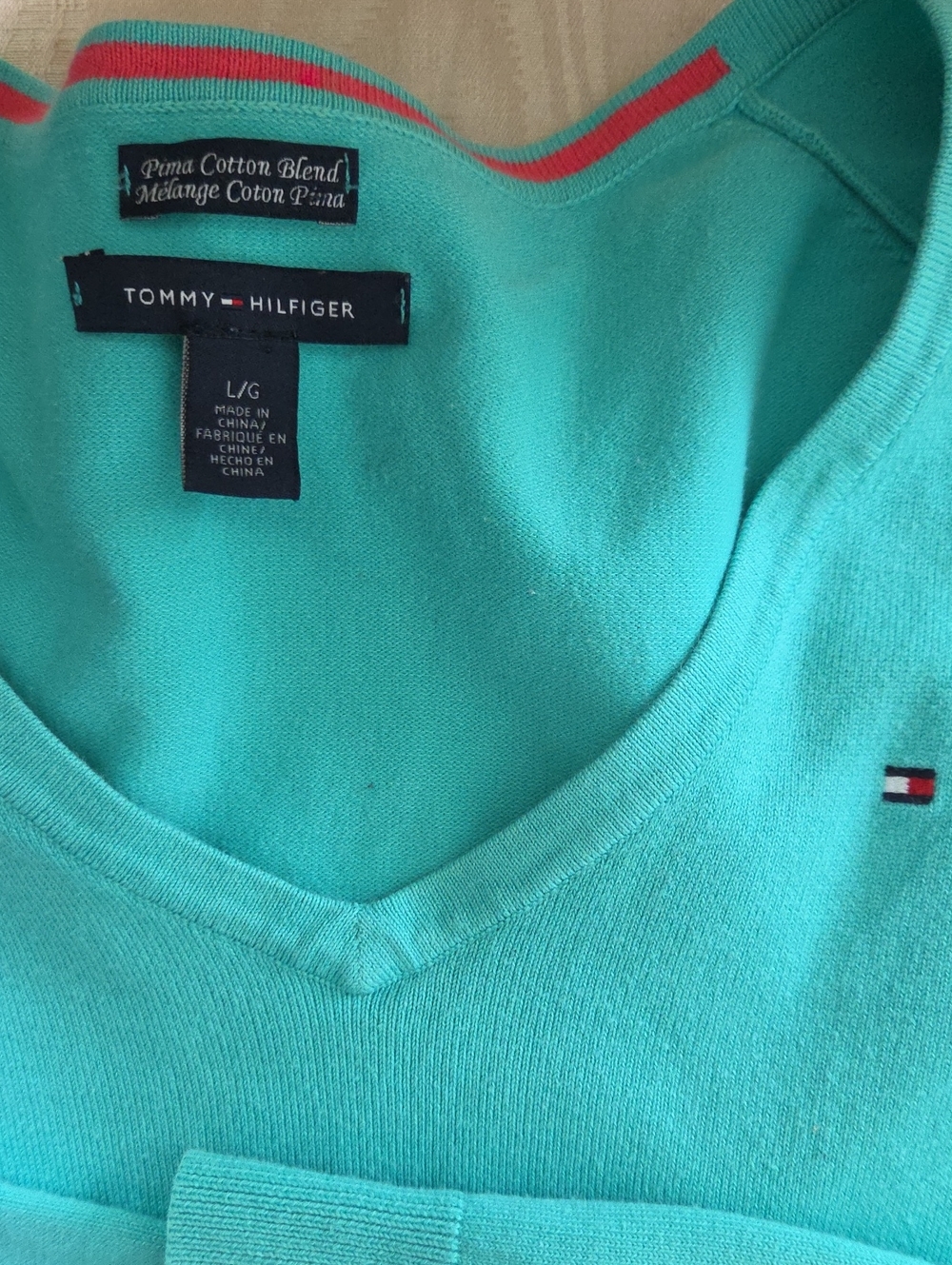 Tommy Hilfiger Women's Mint V-Neck Cotton-Blend Sweater